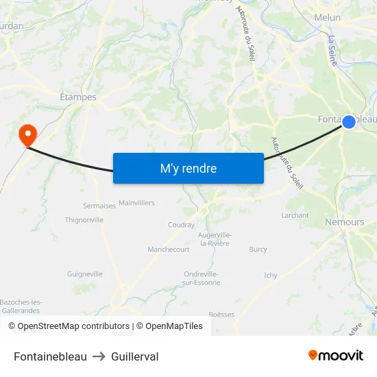 Fontainebleau to Guillerval map