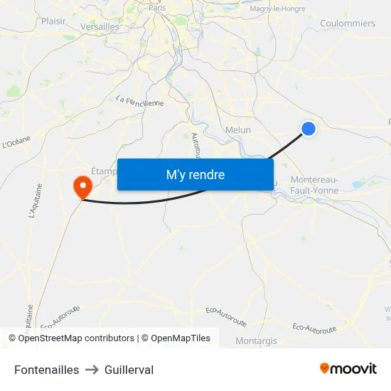 Fontenailles to Guillerval map