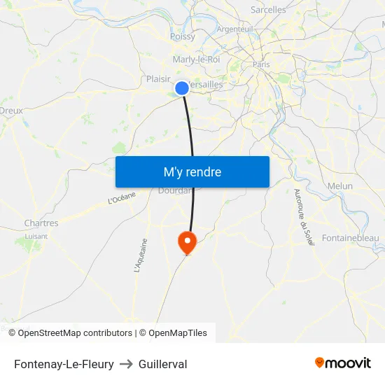 Fontenay-Le-Fleury to Guillerval map