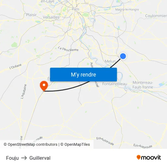 Fouju to Guillerval map