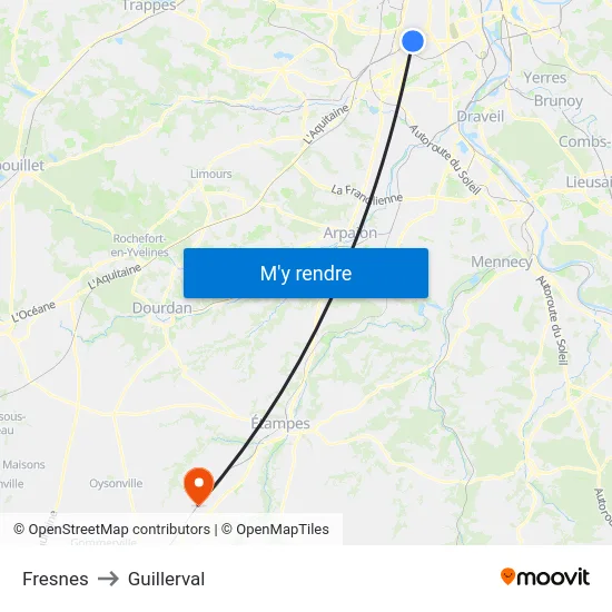 Fresnes to Guillerval map