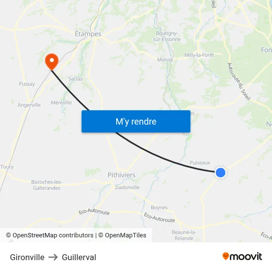 Gironville to Guillerval map