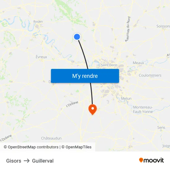 Gisors to Guillerval map