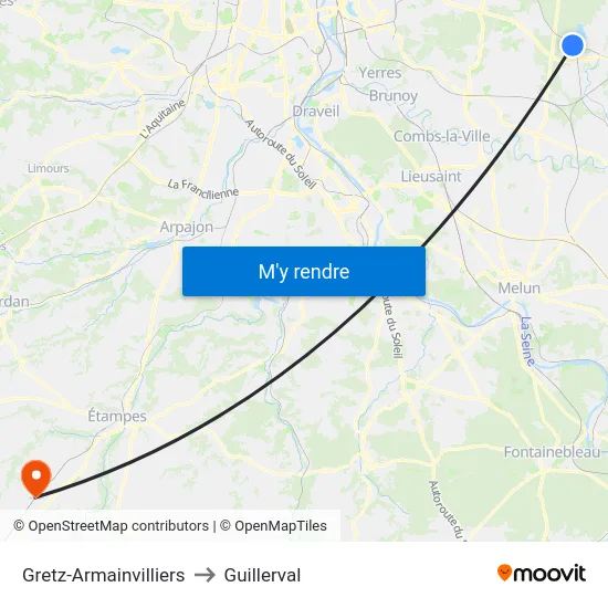 Gretz-Armainvilliers to Guillerval map