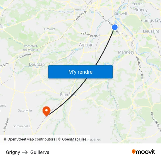 Grigny to Guillerval map