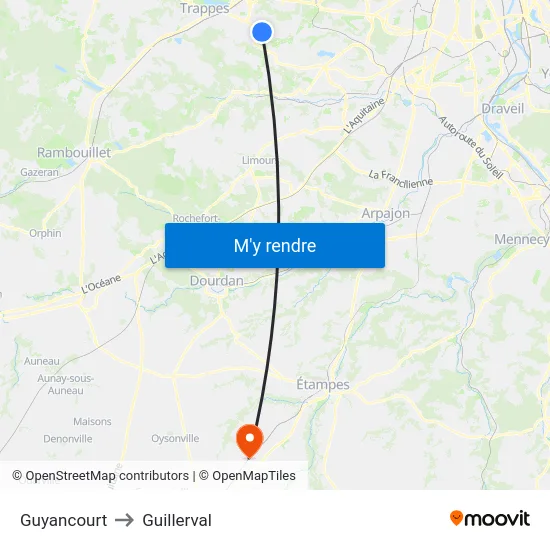 Guyancourt to Guillerval map