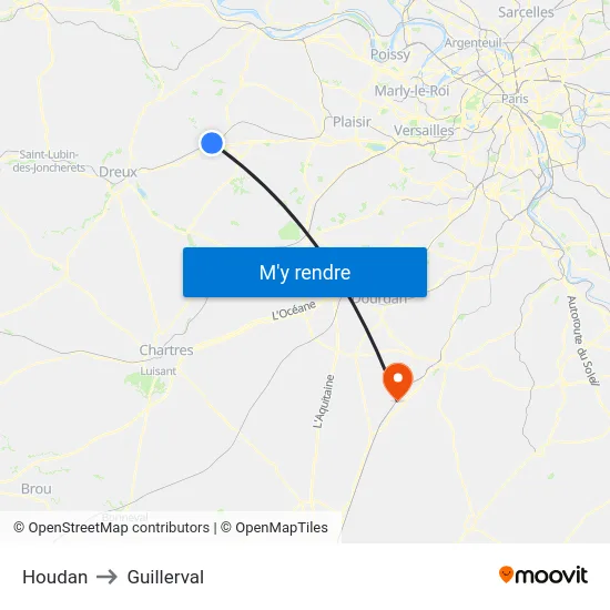 Houdan to Guillerval map