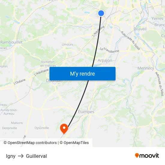 Igny to Guillerval map