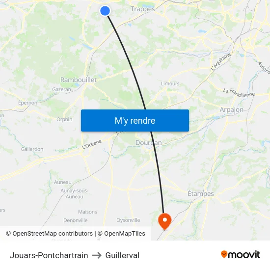 Jouars-Pontchartrain to Guillerval map