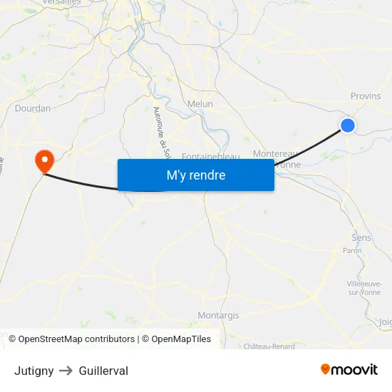 Jutigny to Guillerval map