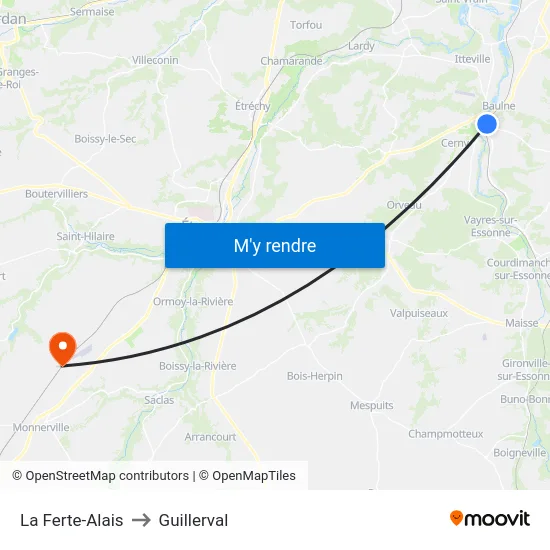 La Ferte-Alais to Guillerval map