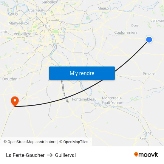 La Ferte-Gaucher to Guillerval map