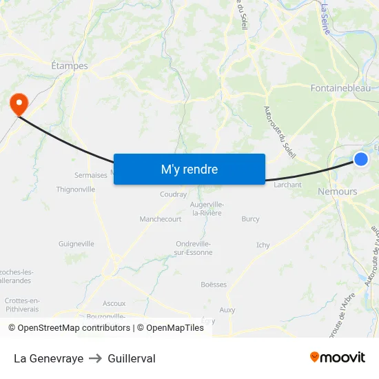 La Genevraye to Guillerval map