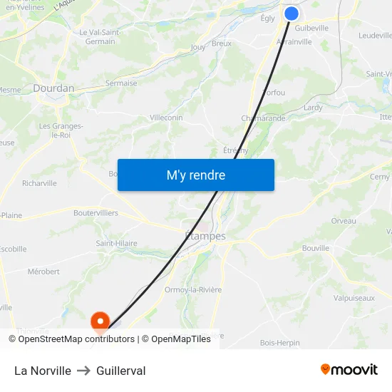 La Norville to Guillerval map