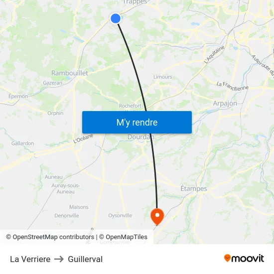La Verriere to Guillerval map