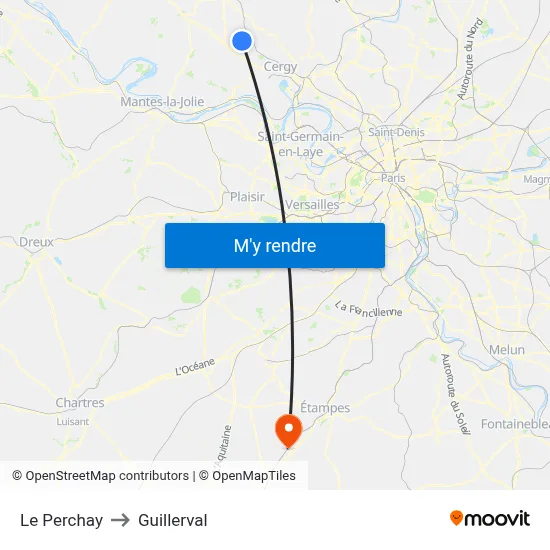 Le Perchay to Guillerval map