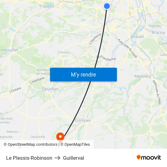 Le Plessis-Robinson to Guillerval map