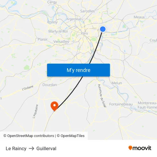 Le Raincy to Guillerval map