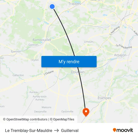 Le Tremblay-Sur-Mauldre to Guillerval map