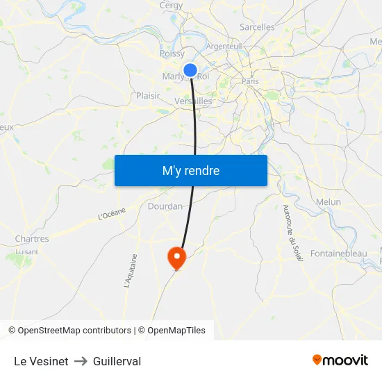 Le Vesinet to Guillerval map