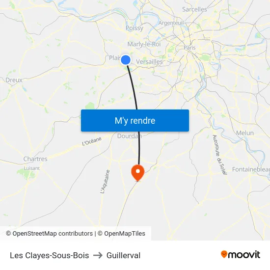 Les Clayes-Sous-Bois to Guillerval map