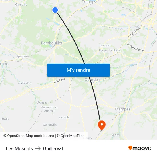 Les Mesnuls to Guillerval map