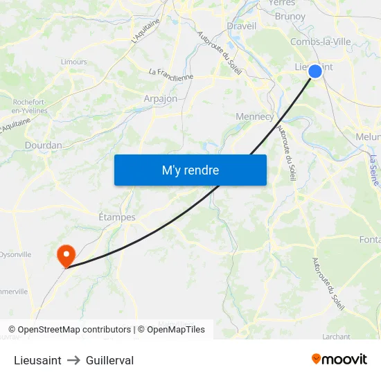 Lieusaint to Guillerval map