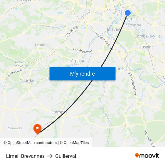 Limeil-Brevannes to Guillerval map