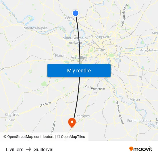 Livilliers to Guillerval map