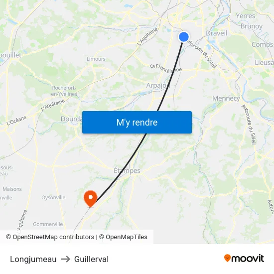 Longjumeau to Guillerval map