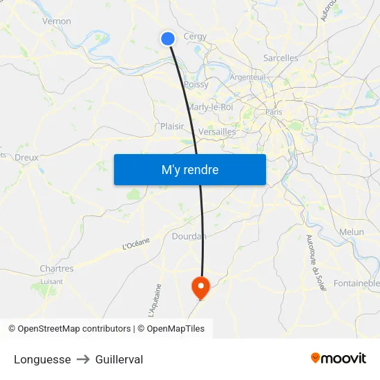 Longuesse to Guillerval map
