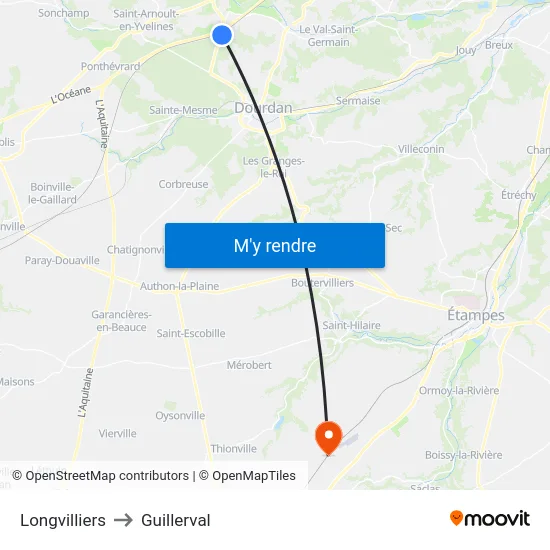 Longvilliers to Guillerval map