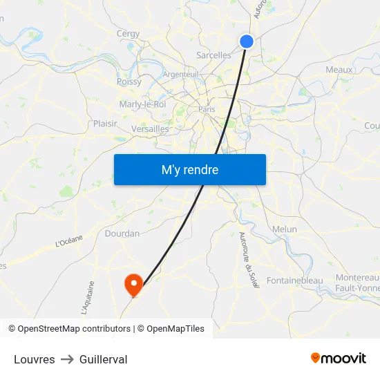 Louvres to Guillerval map