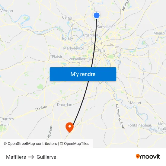 Maffliers to Guillerval map