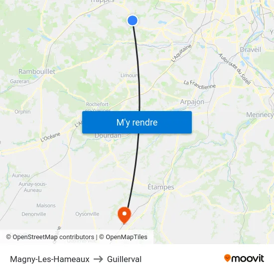 Magny-Les-Hameaux to Guillerval map