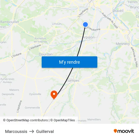 Marcoussis to Guillerval map