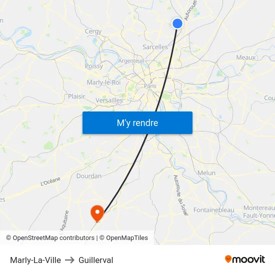 Marly-La-Ville to Guillerval map