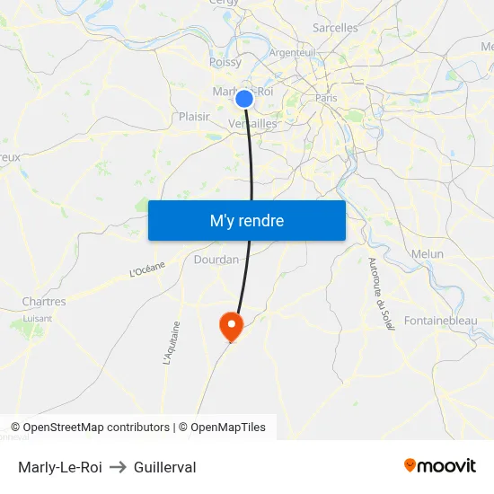 Marly-Le-Roi to Guillerval map