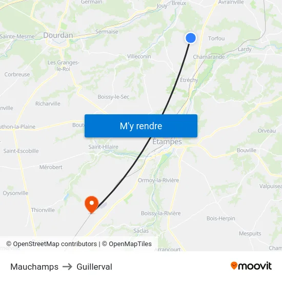 Mauchamps to Guillerval map