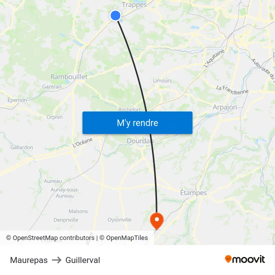 Maurepas to Guillerval map