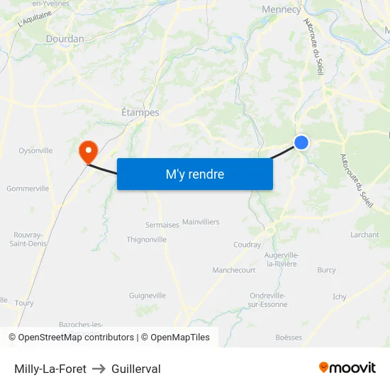Milly-La-Foret to Guillerval map