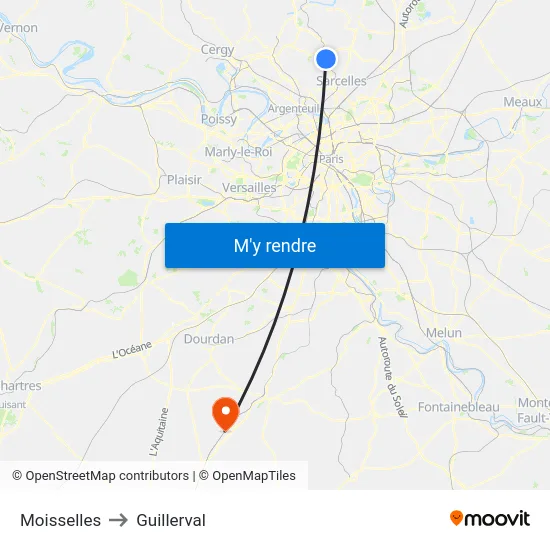 Moisselles to Guillerval map
