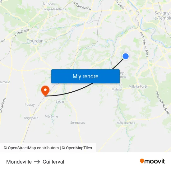 Mondeville to Guillerval map