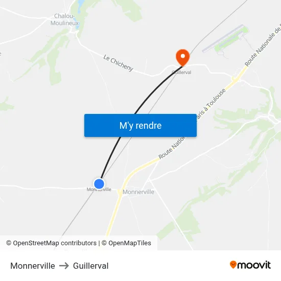 Monnerville to Guillerval map