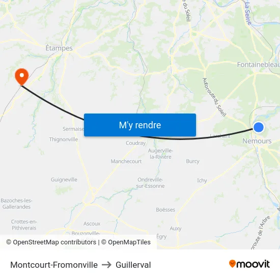 Montcourt-Fromonville to Guillerval map
