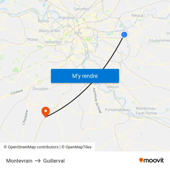 Montevrain to Guillerval map