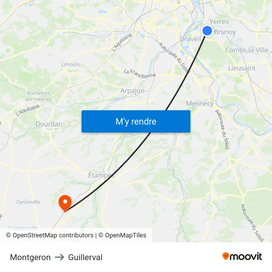 Montgeron to Guillerval map