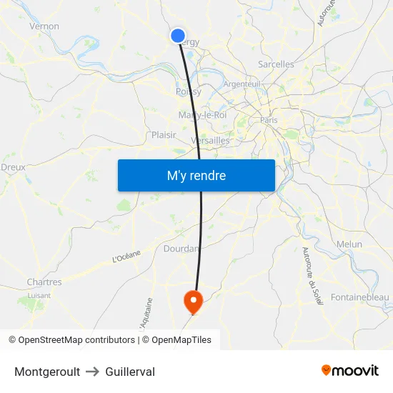 Montgeroult to Guillerval map