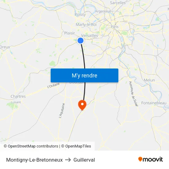 Montigny-Le-Bretonneux to Guillerval map