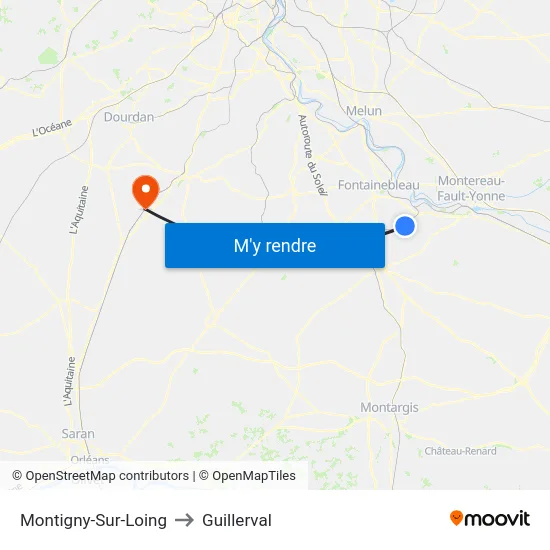 Montigny-Sur-Loing to Guillerval map